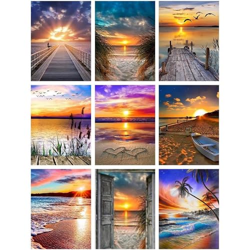 Peinture diamant adultes pour lutter contre le stress - 9 toiles paysage 30x40 cm
