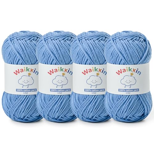 Image of Cotton Yarn for Crocheting - 524.9yds / 7.05oz Baby Yarn for Crocheting Soft - 100% Milk Cotton Yarn 5 Ply Crochet Amigurumi Yarn for Crafts&Puzzle /Socks /Hats(4 Light Blue)