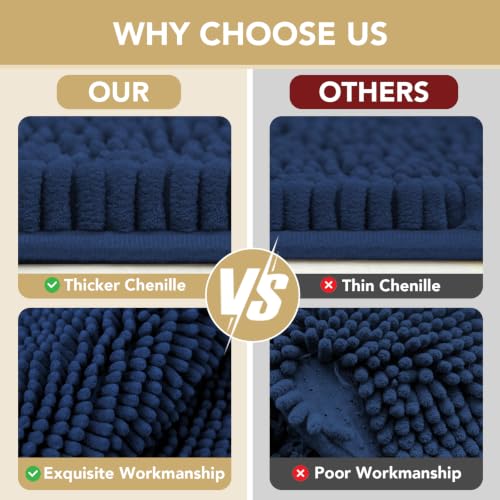 Image of H.VERSAILTEX Dog Door Mat for Muddy Paws Absorbent Dirt Trapper Non Slip Quick Dry Washable Chenille Mats for Dogs Entry Rug for Indoor Outdoor (Navy, 17 inch x 24 inch)