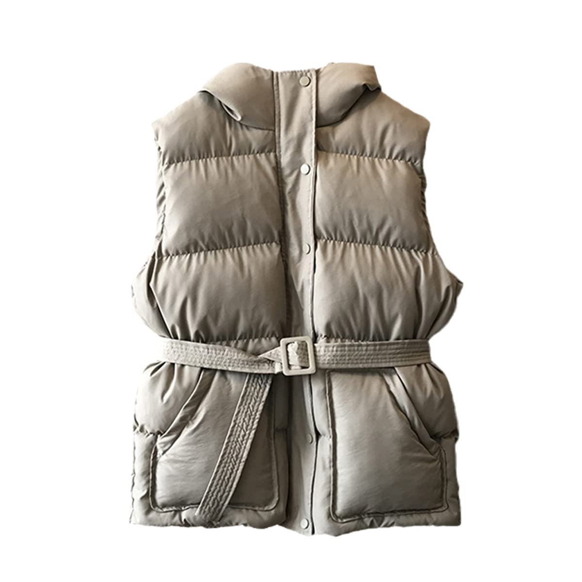 Chaleco acolchado para mujer en color caqui con capucha ajustable talla L 3