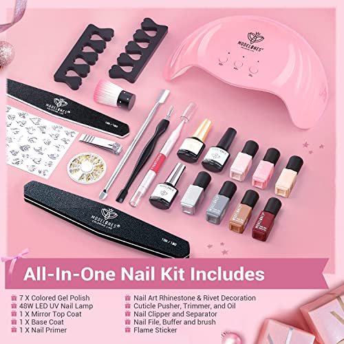 MODELONES Gel Nail Polish Kit, 48W Led Nail Dryer Lamp, 7 Colors Soak Off Gel Nail Polish, Nail Primer, Base and Top Coat, Nail Art Decrations, Gel Manicure Tools Set with Gift Box - Thumbnail 6