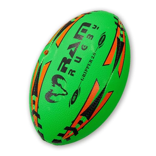 Ram Rugby Gripper 2.0 Pro NEON Trainer Rugby Ball - Hand-stitched - 3-Ply Construction - Hi-tech Bladder - Precision Flight Valve - 3D Grip For Ultimate Passing And Catching Control (Sizes 5, 4 & 3)