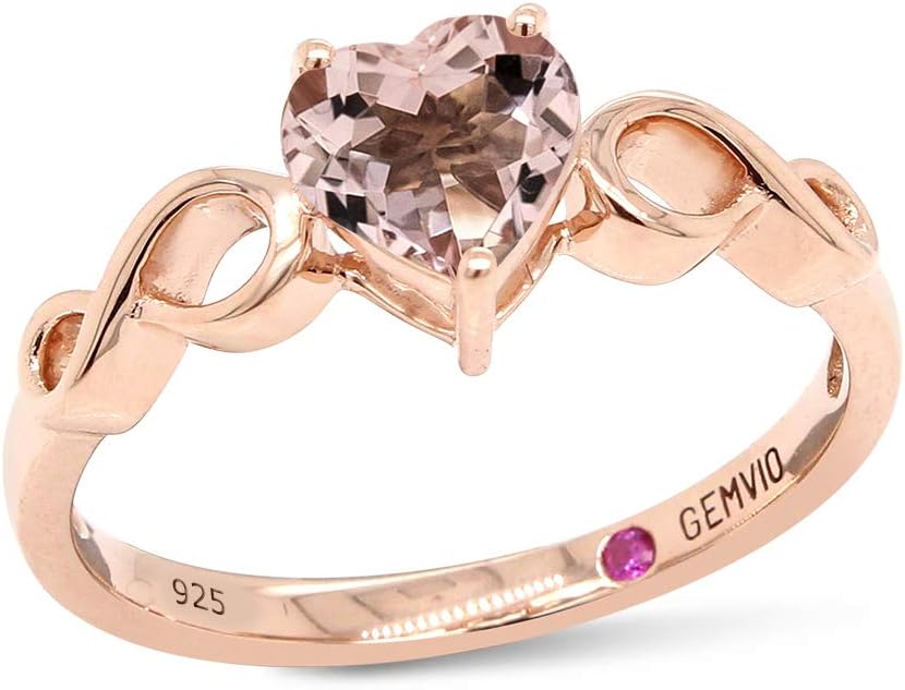 Collection 6MM Heart shape Peach Morganite Gemstone Infinity Heart Engagement Wedding Ring in 14K Gold Over Sterling Silver Gifts for Women (0.67 Cttw) Valentine's Day Gift For Her