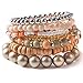 TQS Stacked Bracelets - 7Pcs Multi Layers Bracelet - Bohemian Stretch Beaded Bangle Chain Women Bone