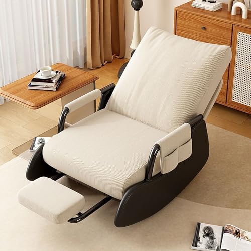 Comfy Nursing Rocking Chair with Sleeper Design, Folding Foot Pad and Side Pocket - Ideal Armchair for Living Room or Bedroom