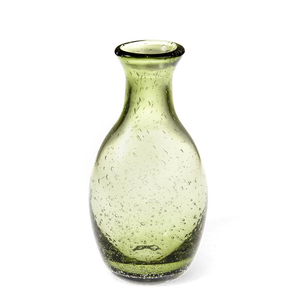 Olive Green Hand Blown Bubble Glass Vase