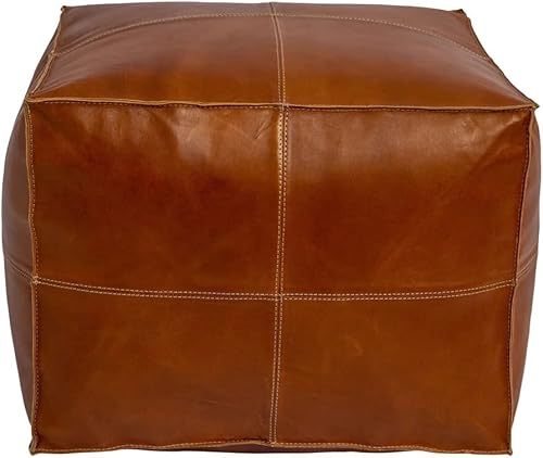 Miniatura 4 de ARTOUARZAZATE Puf cuadrado de cuero  Puf marroquí  Cuero genuino de piel de cabra  Decoración bohemia de sala de estar  Reposapiés y otomano  Sin