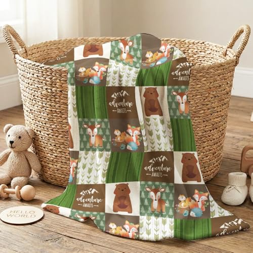 Image of Baby Blanket for Boys Girls, Woodland Animals Baby Blankets for Son Daughter, 30x40 inches Super Soft Fleece Blanket for Newborn Infant, Lightweight Bed Throw Nursery Blanket