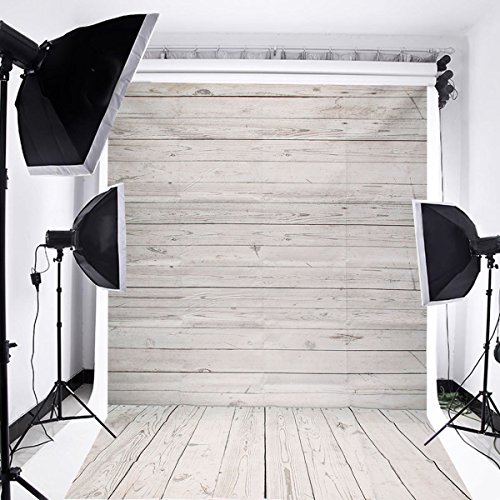 MOHOO 5x7ft Photography Background Collapsible Photo Backdrops Silk White Wood Floor Props for Studio (Update Material)