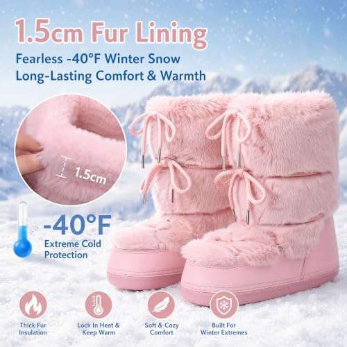 Image of ZHENAIYISHENG Faux Fur Boots for Women - Fuzzy Fluffy Furry Water Resistant Snow Boots for Women - Anti-Slip with Cotton Sponge Lined and TPR Rubber Sole Black White Fur Boots