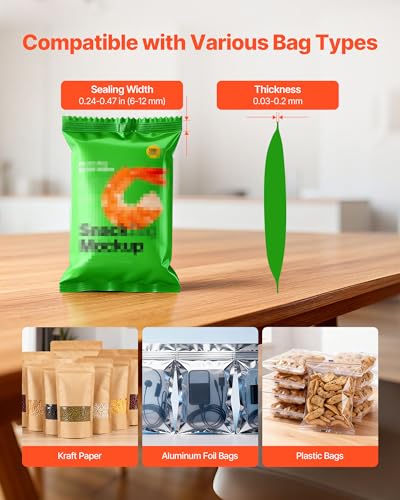 Image of VEVOR Continuous Bag Band Sealing Machine, 0.24-0.47 in Seal Width, Horizontal Band Sealer Machine with Ink Printing, Temp & Speed Adjustable, Heat Sealing Machine for 0.001-0.03 in Plastic Bags