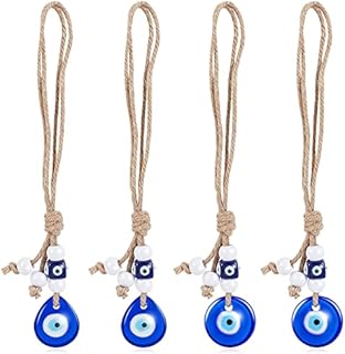 WEBEEDY 4 Pcs Blue Evil Eye Hanging Ornament, Turkish Blue Eye Glass Charm Pendant, Car Ornament Accessory for Rear View Mirror, Wall Hanging Blessing Ornament for Weddings, Home Decor