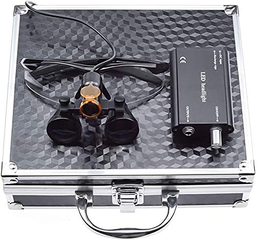 BoNew 3,5 x chirurgische Fernglas-Lupen, optisches Glas + 5 W LED-Scheinwerfer, leistungsstarkes Licht mit Filterclip-Typ + Aluminium-Box (schwarz) Cover