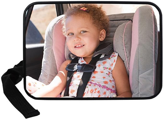 Baby Backseat Mirror for Car, Adjustable length, Facing Car Seat, Strapped on Back Seat Headrest, Well - Designed for Baby Safety - Secure and Shatterproof