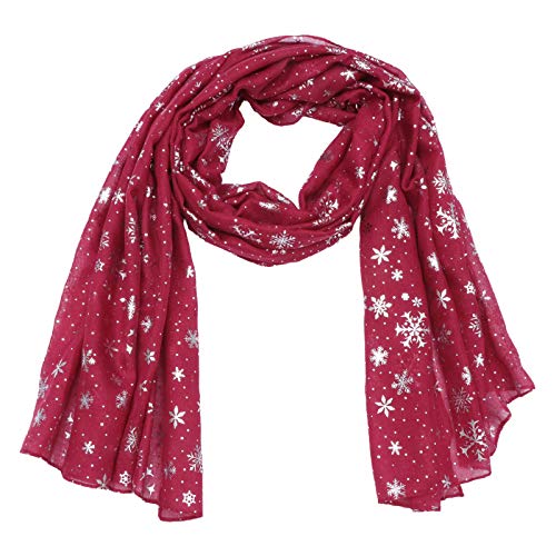 POPETPOP Bufanda Navideña de Copo de Delicada Estampado de Copos de Navideños Bufanda para Mujer para Mujer