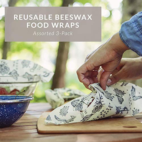 Bee’s Wrap – Assorted Set of 3 – Certified B Corporation – No Synthetic Wax or Chemicals – Holds for Up to a Year – Sustainable and Reusable Beeswax Food Wraps with Jojoba Oil – 3 Sizes (S, M, L)