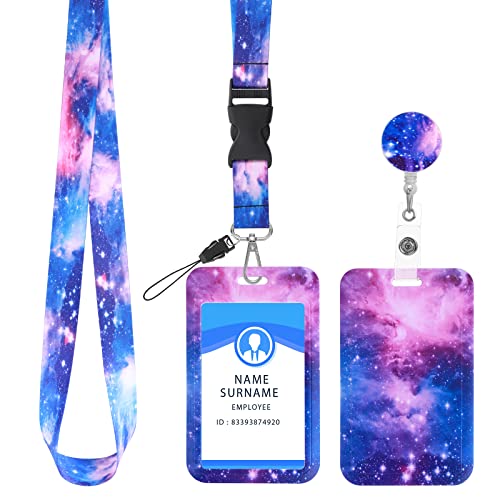 Molain ID Kartenhalter mit Lanyard und einziehbarem Ausweisrollen Clip, Sternenhimmel ID Kartenhaltâ€¦ – Miniatur