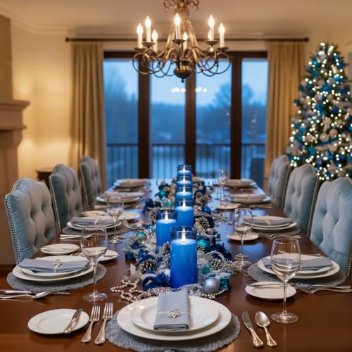 Image of Homemory Blue Flickering Flameless Candles, Battery Operated Acrylic LED Pillar Candles with Remote Control and Timer, Blue Decor, Set of 5