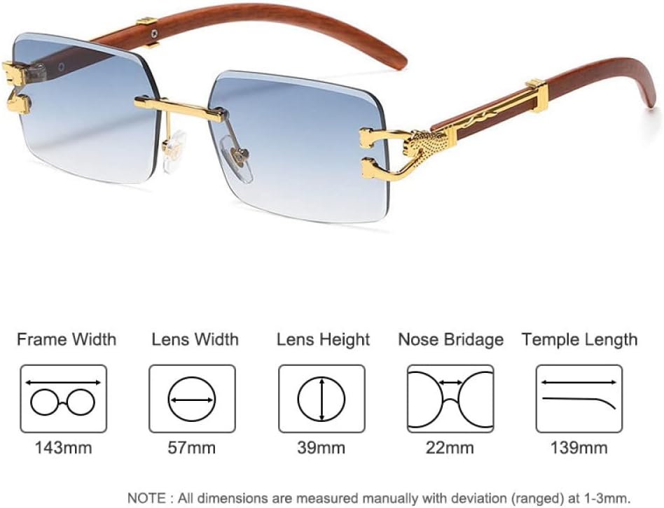 MUTYNE Rectangle Rimless Sun Glasses Men Square Diamond Leopard Decorate Eyewear Gradient Green Blue Color Sunglasses