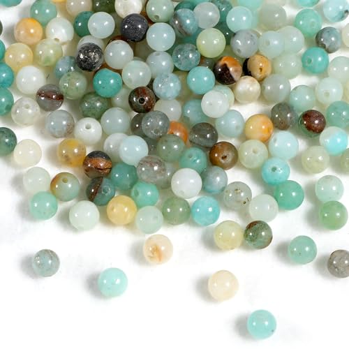 Apausvcm 180 Stück 4mm Natürliche Steinperlen Amazonit Edelstein Perlen Naturstein Perlen Runde Edelstein Perlen Runde Lose Perlen mit Loch zum Schmuck Basteln Auffädeln DIY Armband Schmuckherstellung