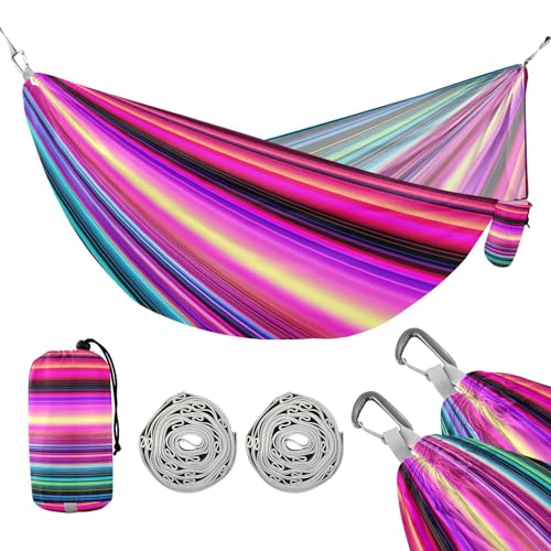 ATTX Colorful Mexico Stripe Camping Hammock - Lightweight & Portable Hammocks, Heavy Duty 330lbs Capacity for Indoor, Hiking, Backpacking, Travel, Backyard, Beach#442