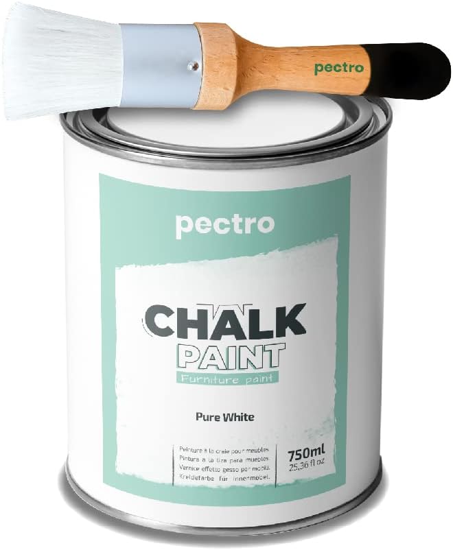 Chalk Paint for Furniture 750ml + special Wood Brush Pack - Furniture Paint without sanding - Wood Piant - Effect Chalk Colors (PURE WHITE)