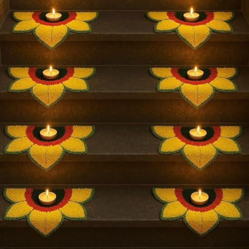 Image of Rangoli Floor Decoration Mat, Haldi & Mehndi Ceremony, Pooja and Festivals | Traditional Floral Design Decorative Mat for Home Entrance, Mandap & Event Decor