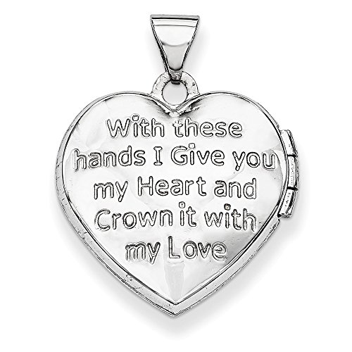 14K White Gold Polished Diamond Heart-Shaped Claddagh Locket #TOP2