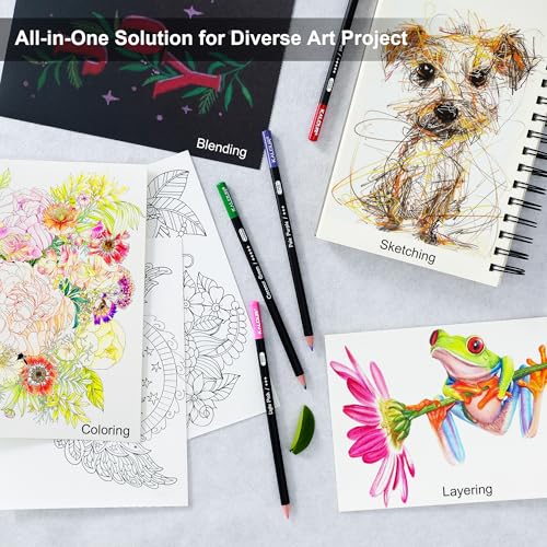 Image of KALOUR Professional Colouring Pencils Set, 120 Colours, Art Supplies with Sketchbook and Accessories, Zipper Pocket