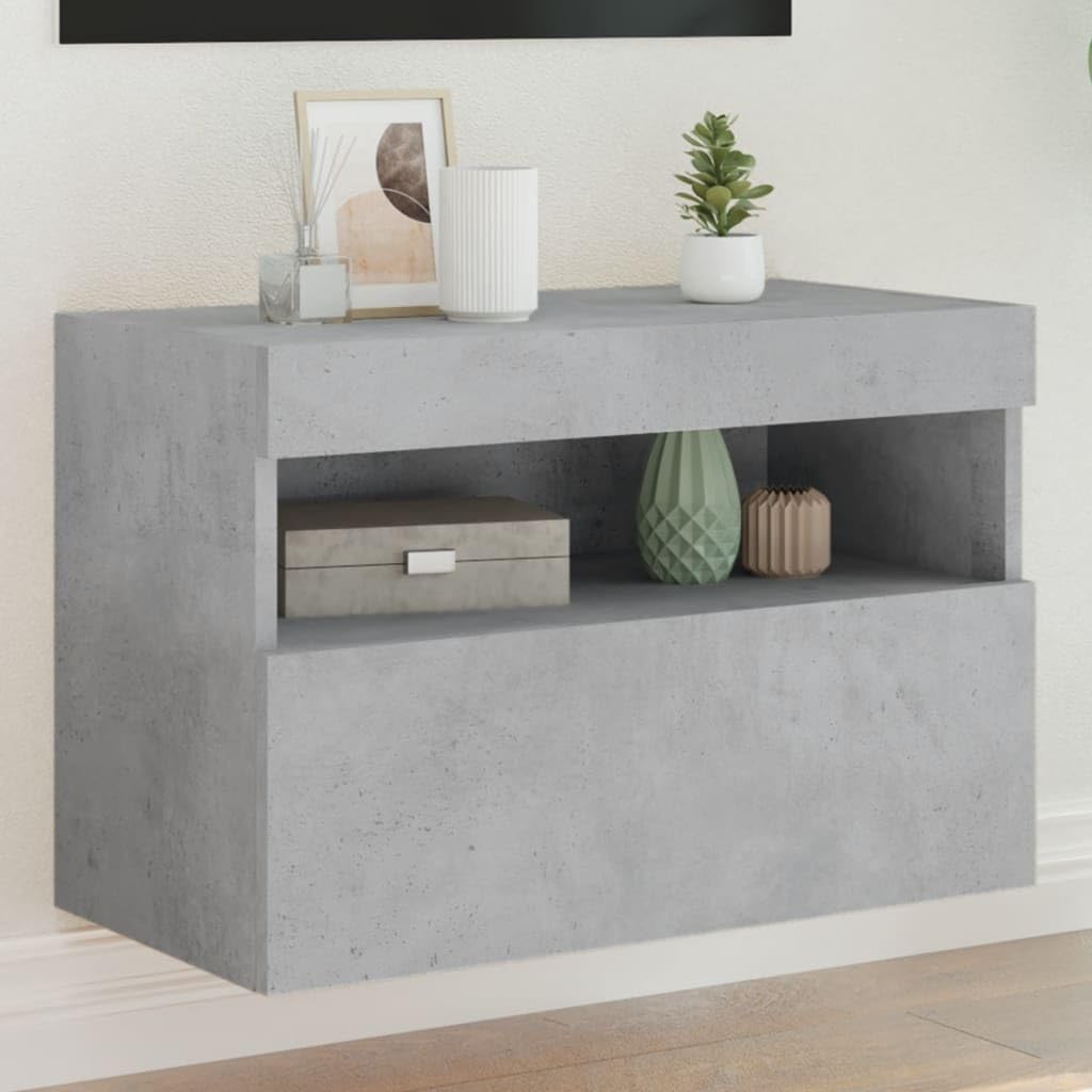 Meuble TV mural gris béton à LED 60 cm : la solution pour salon encombré