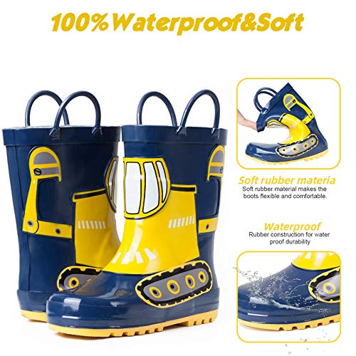 Adamumu Toddler Kids Rain Boots Childrens Waterproof Solid Rubber Shoes Insulated Snow Boots With Easy-On Handles Loops Lightweight In Printed Excavator Patterns Shoes For Boys,Size 6.5M Toddler #TOP5
