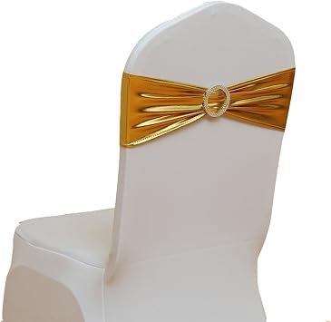 20pcs Wedding Chair Sashes Gold Chairs Bows Elastic Chair Band with Buckle for Wedding Party Fathers Day Decoration