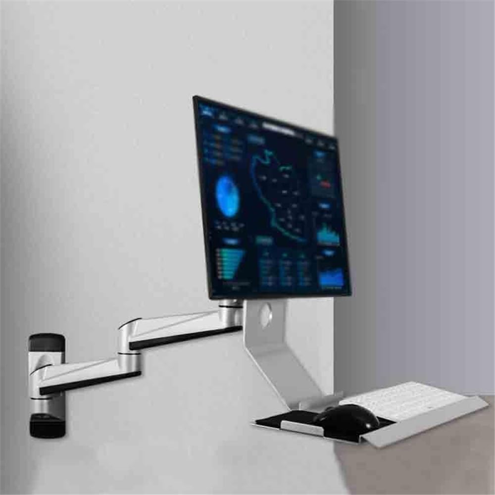 Braccio Monitor Supporto for Monitor a Doppio Braccio da Parete in Argento con Vassoio Normale, Pieghevole a 90° Supporto Monitor
