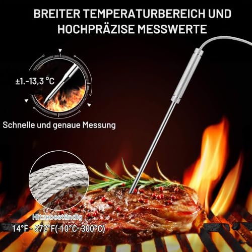 Foto von ThermoPro TP27C 150m Funk Grillthermometer mit 4 Sonden Fleischthermometer Bratenthermometer IPX4 Wasserdicht große LCD-Anzaige Küchenthermometer für BBQ, Gasgrill, Dutch Oven