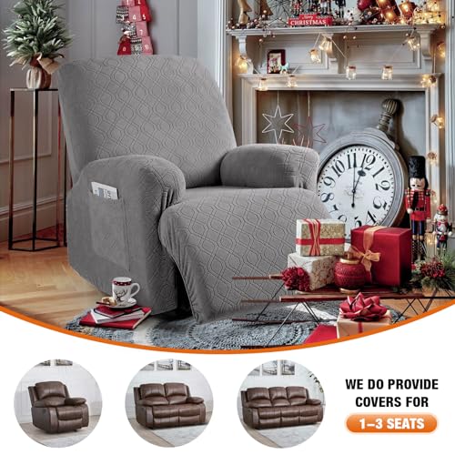 Image of VANSOFY Recliner Chair Cover, 3-Pieces Stretch Recliner Covers for Recliner Chair Soft Reclining Chair Slipcover Furniture Protector for Dogs Cats(Light Gray)