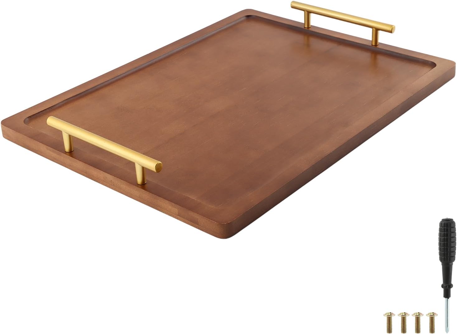 Bamboo Serving Tray with Metal Handles(15.75x11.81inch) | Home Decorative Rectangle Ottoman Platter Bathroom Vanity Tray for All Occasions, Including Installation Tools - Image 3