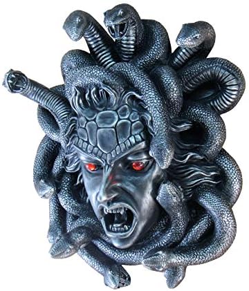 Wall Mounted 16 Inch Medusa Wall Art - Gothic Horror Metallic Silver Sculpture Bust  Resin Home Decor Statue  Hand Painted Monster - Creature Decoration Mount - Intricate Detail - Fantasy Ornament