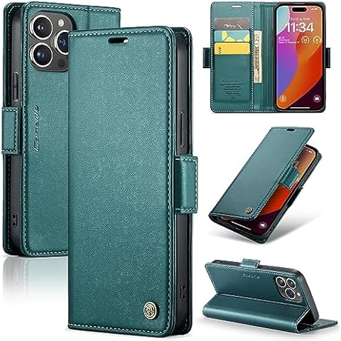 AUPAI for iPhone 14 Pro Max Wallet Case with Credit Card Holder, PU Leather RFID Blocking Folio Flip Kickstand Magnetic Clasp Protective Phone Cover for Women Men 6.7 Inch Cyan Cover