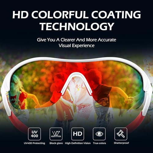 FEISEDY Polarized Sports Sunglasses for Kids Youth Baseball Cycling Running Glasses for Boys Girls Age 3-12 B01422