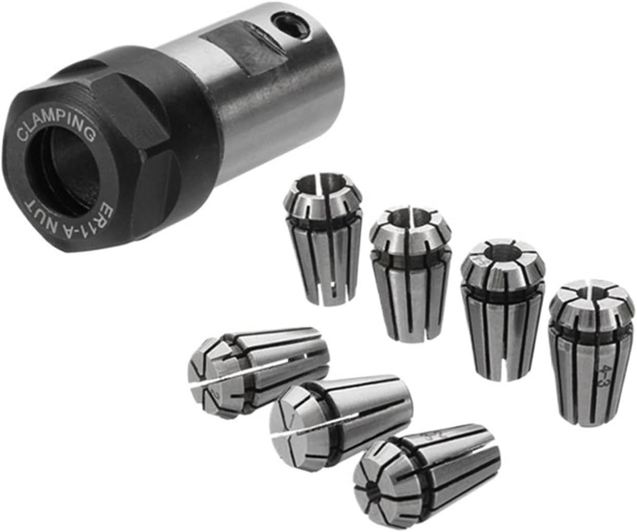 1Set ER11 Collet Chuck Shaft Set ER11A 5mm 6mm 6.35mm 7mm 8mm 10mm Lathe Tools Spindle Extension Rod 1-7mm 3.175mm 6.35mm Chuck(ER11-8PCS,ER11A-8MM)