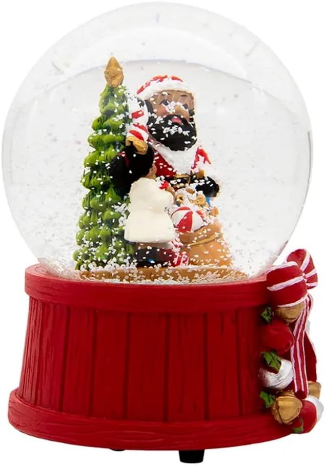 Musical Wind-Up African American Santa Water Globe - Santa Claus Snow Globe African American Christmas Decor