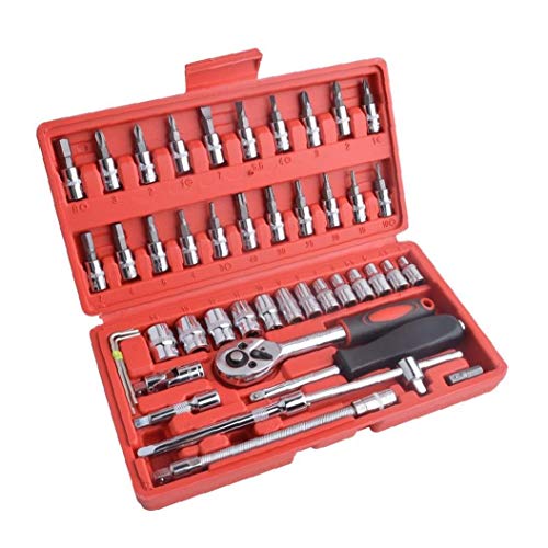 Preisvergleich Produktbild sjqc9561 46 Stück 1 / 4" Maschinenreparatursteckschlüssel-ant... Steckschlüssel-Treiber Bits Metric Set Flexible Verlängerungsstangen Mit Reversible Ratschenschlüssel Für Auto-Fahrrad-Motor