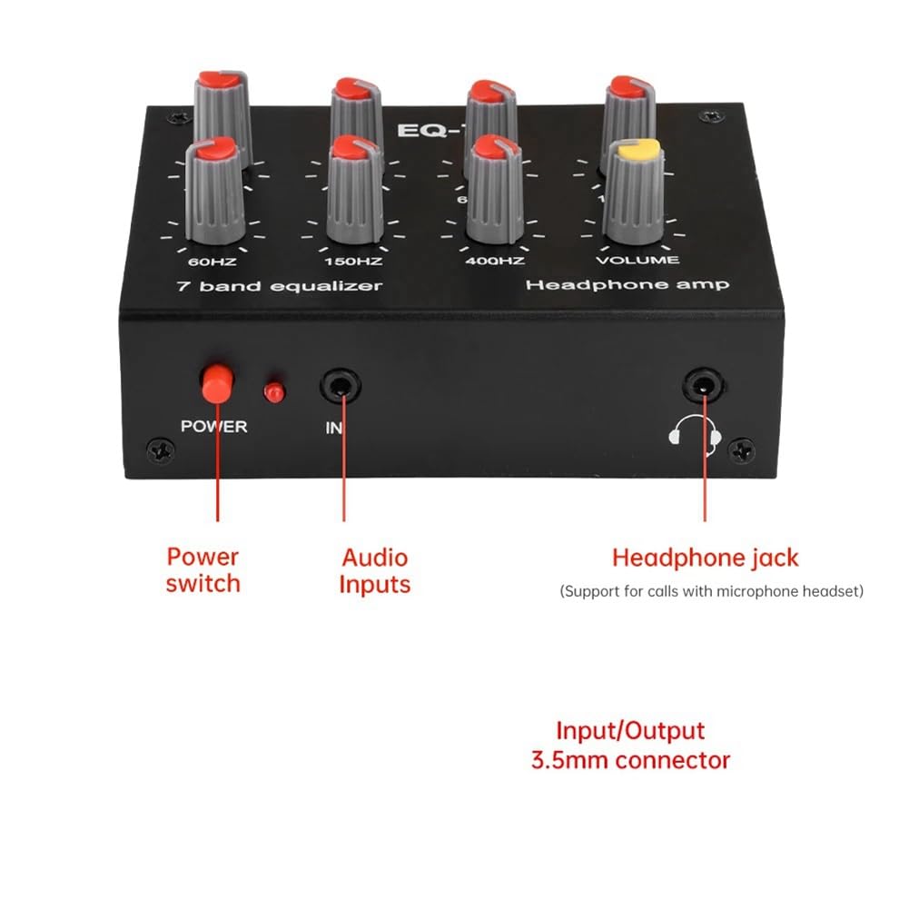 DC5-12V Equalizzatore Suono 7 Bande Regolazione dei Medii Alti Equalizzatore Digitale Preamplificatore Audio Regolabile per Cuffie