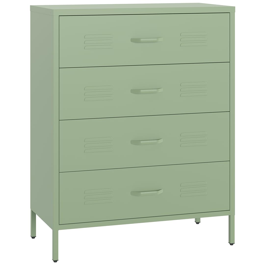skølm Atria Metall Kommode – Sideboard mit 4 Schubladen – Metallschrank in Mintgrün – Mehrzweckschrank 100x80x40 cm (HxBxT) – Aufbewahrungsschrank/Flurschrank/Schubladenschrank/Industrial Highboard