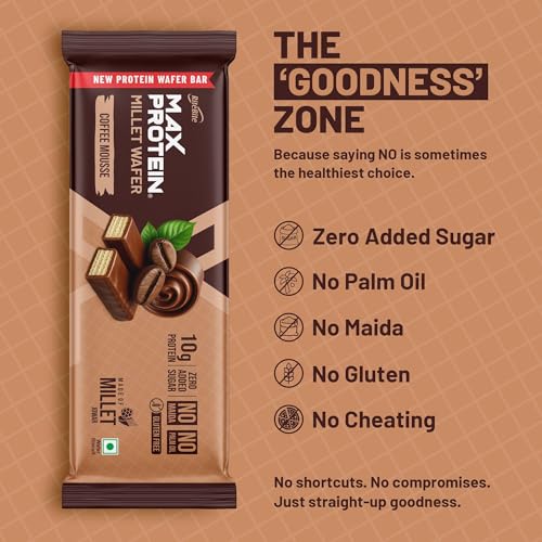 Image of RiteBite Max Protein Coffee Mousse 10g Protein Millet Wafer Bars (Pack of 12), No Maida, No Palm Oil, Zero Added Sugar, Crunchy Wafer Snack, 480g