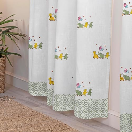 Image of LINENWALAS Printed Decorative Cotton Sheer Curtains 5 Feet Long Set of 2 Panel, Grommet Hanging, Jungle Safari Curtains for Children Room, Living Room, Home Decor (L-9 x W-4.5 Feet)