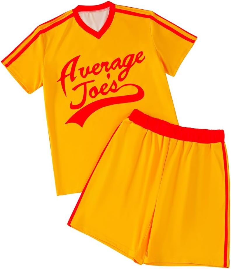 RocailleCos Dodgeball Average Cosplay Joe's Costume Adult Yellow Jersey Shirt Shorts Suit Sportwear Outfits for Men