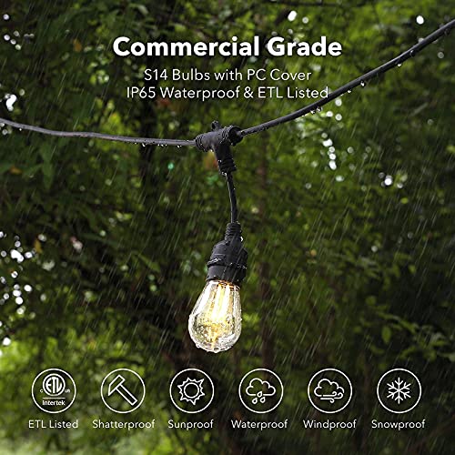 Hbn 96Ft Outdoor String Lights-Smart Outside String Lights-48 Led Bulbs Dimmable & Shatterproof, 2.4Ghz Wi-Fi & Bluetooth App Control, Works With Alexa/Google Assistant, Ip65 Waterproof & Extendable #TOP5