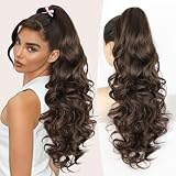 ALXNAN Ponytail Extension,24 Inch Claw Clip in Long Curly Dark Brown Ponytail Hair Extension Jaw Clip on Pony Tails Hairpiece for Women