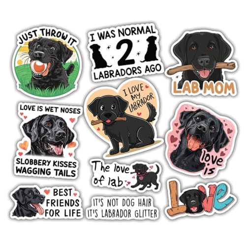 10pcs Black Labrador Retriever Sticker Sheet, Cute Vinyl Decals for Dog Lovers, Lab Owners, and Pet Fans, Waterproof, UV-Resistant, for Laptop, Water Bottle, Journal, Notebook, Phone Case